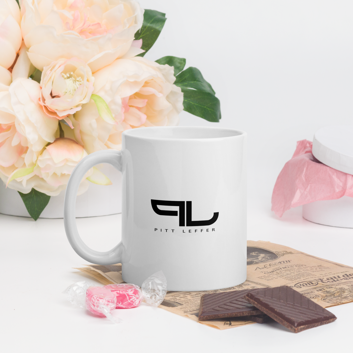 White glossy mug Black PL